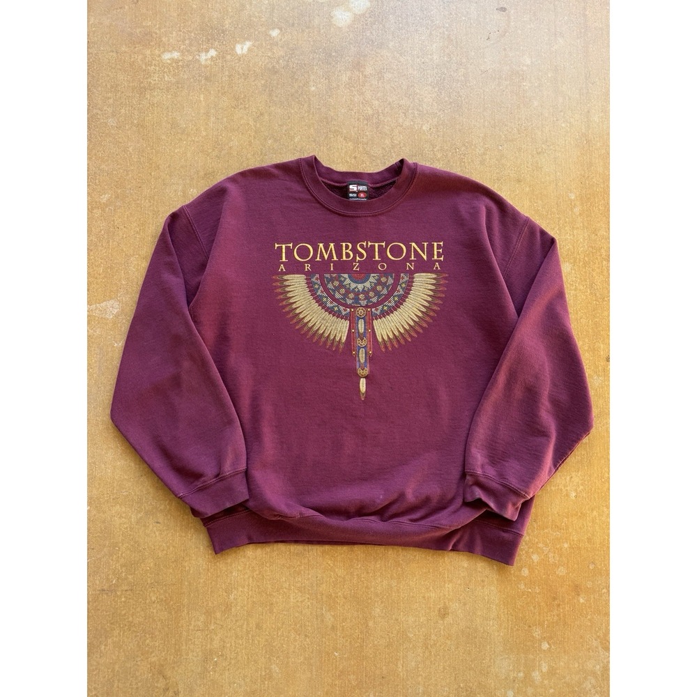 VTG 90s Tombstone Arizona Desert Burgundy Crewneck Sweater XL USA Made Sportex